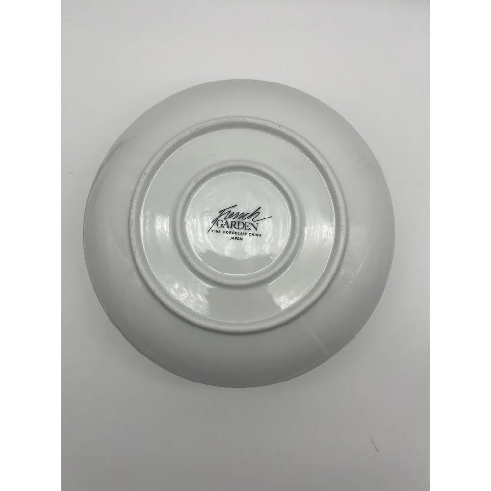 French Garden Porcelain Floral Gravy Boat, with attached plate, from Japan